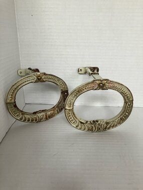 Antique Cream and Brown Oval Cast Iron Decorative Curtain Tiebacks Adjustable 5”